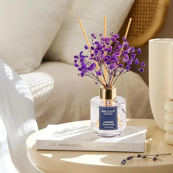 Airkeep Reed Diffuser Set of 3,Clean Linen Ocean Mist&Sea Salt Lavender Eucalyptus Oil Reed Diffusers for Bedroom Living Room Office Aromatherapy Oil Reed Diffuser for Gift 50ml x 3 - Bloomnest