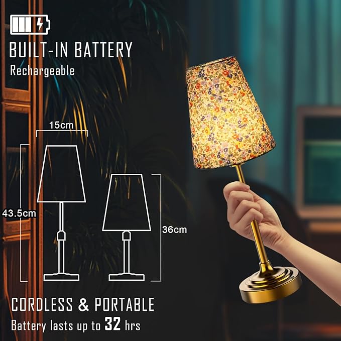 Scalable Portable Cordless Table Lamp, Built in Rechargeable Battery, 2700-6000k Color Temperature, Fully Dimmable, Ambient Light for Patio, Restaurant, Bar, Bedroom, Dining (Flower) - Bloomnest