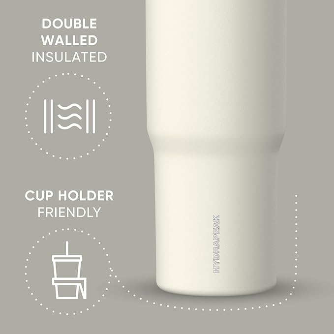 Hydrapeak Nomad 32 oz Tumbler with Handle and Straw Lid, Leakproof, Double Insulated, 32oz Cup Stainless Steel (Ivory) - Bloomnest