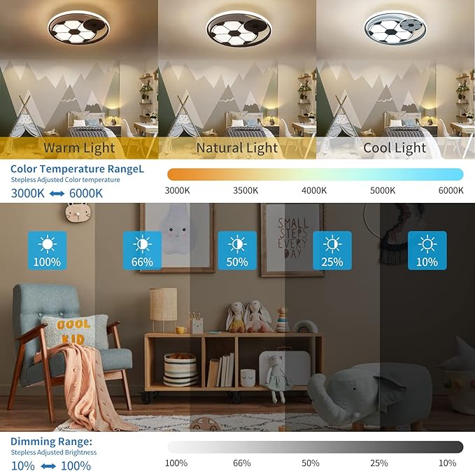 Modern Ceiling Light LED Kids Room Ceiling Lamp for Bedroom Dimmable Soccer Flush Mount Ceiling Light with Remote Control 17" Living Room Light Fixtures for Boys Room,Kitchen 3000k-6000K - Bloomnest