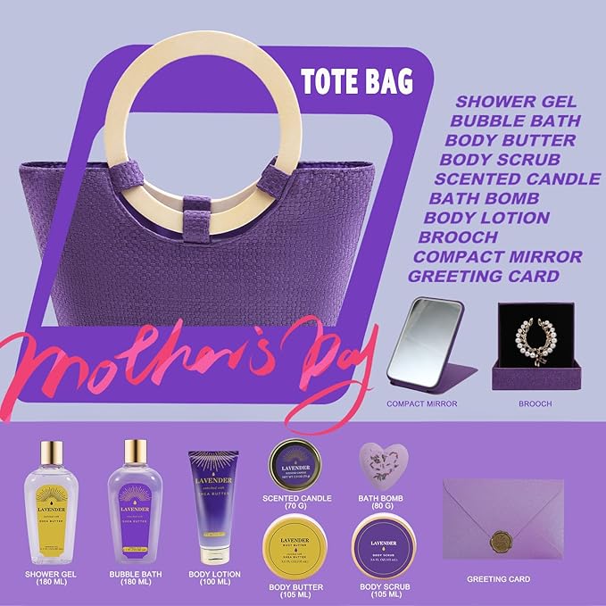 Spa Luxetique Gift Baskets for Women, Mothers Day Gifts for Mom, 11pcs Lavender Sets, Relaxing Bath Sets for Women, Christmas Gifts for Her - Bloomnest