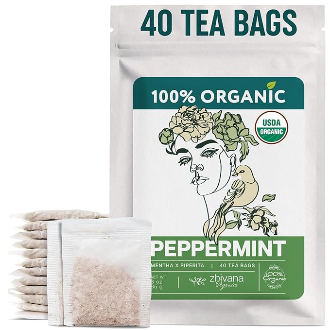 Organic Peppermint Tea Bags (40 TeaBags) - Peppermint Tea Organic - Te de Menta Organico Natural - Herbal Tea for Energy, Digestion, Nausea, Motion Sickness, Respiratory Support, Stress Relief - Bloomnest