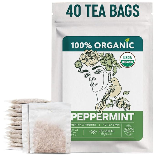 Organic Peppermint Tea Bags (40 TeaBags) - Peppermint Tea Organic - Te de Menta Organico Natural - Herbal Tea for Energy, Digestion, Nausea, Motion Sickness, Respiratory Support, Stress Relief - Bloomnest