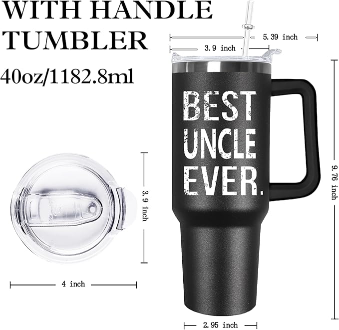 Ceovfoi 40 oz Uncle Tumbler with Handle Lid and Straw,Black Uncle Stainless Steel Cups Mug water Botter,Fathers Day Gift For Uncle From Niece, Nephew - Bloomnest