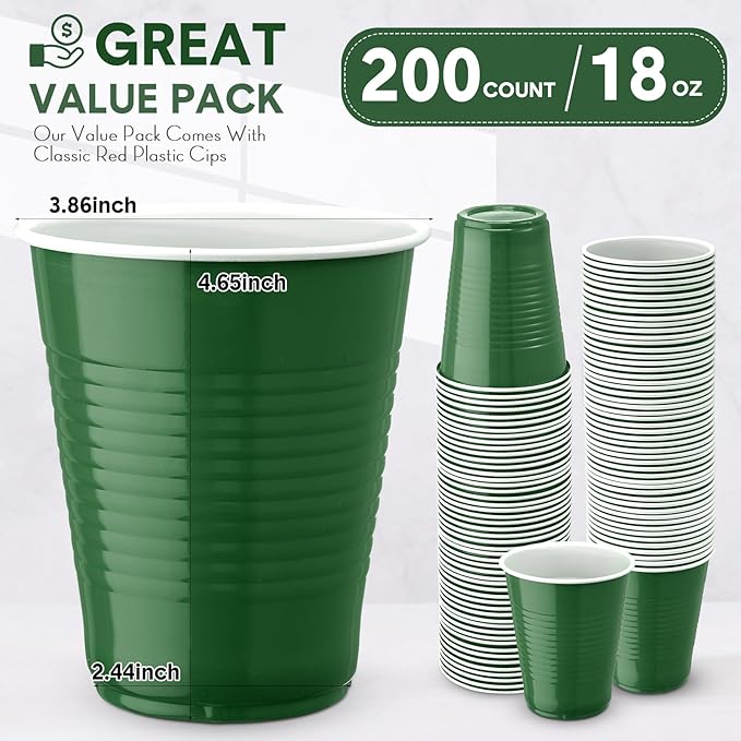 Zopeal 200 Pcs Plastic Cup Bulk 18 oz Disposable Tumblers Wedding Hard Plastic Party Wine Cups Fancy Beverage Drinking Soda Cocktail Glasses for Wedding Birthday Christmas(Green) - Bloomnest