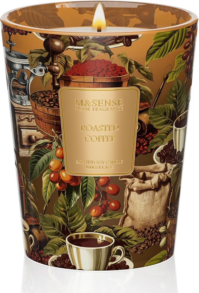 M&SENSE Roasted Coffee Scented Candle, Soy Natural Wax Fall Winter Candles, 14.1oz 60H Burn Time Slow Burning, Stress Relief Home Fragrance Housewarming Thanksgiving Christmas Gifts - Bloomnest