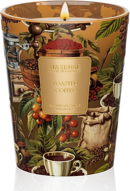 M&SENSE Roasted Coffee Scented Candle, Soy Natural Wax Fall Winter Candles, 14.1oz 60H Burn Time Slow Burning, Stress Relief Home Fragrance Housewarming Thanksgiving Christmas Gifts - Bloomnest