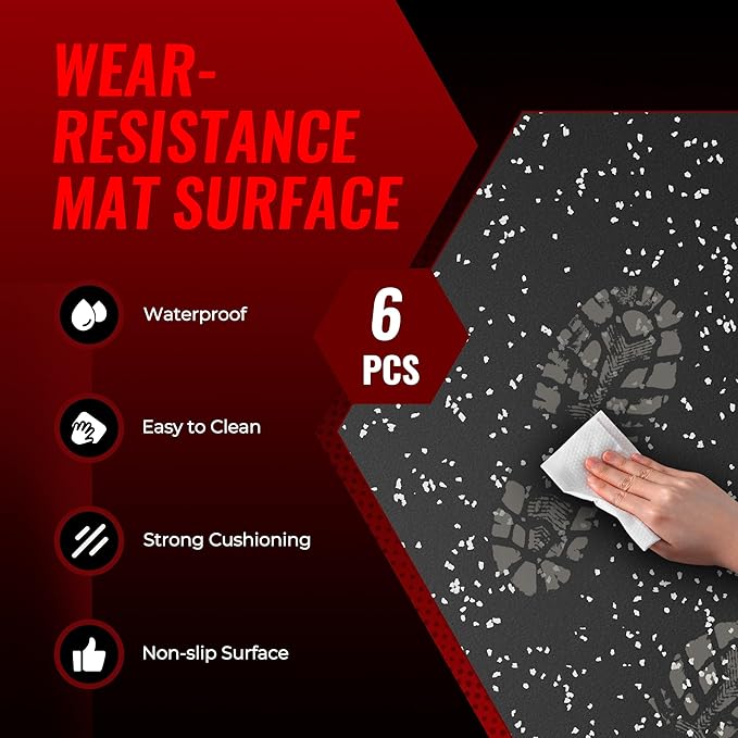 SUPERJARE 0.56'' Thick 6 Pcs 24 Sq Ft Rubber Top Exercise Equipment Mats, High Density EVA Foam Mats with Rubber Top, Interlocking Gym Flooring for Home Gym, Protective Workout Mat, Black/Grey - Bloomnest