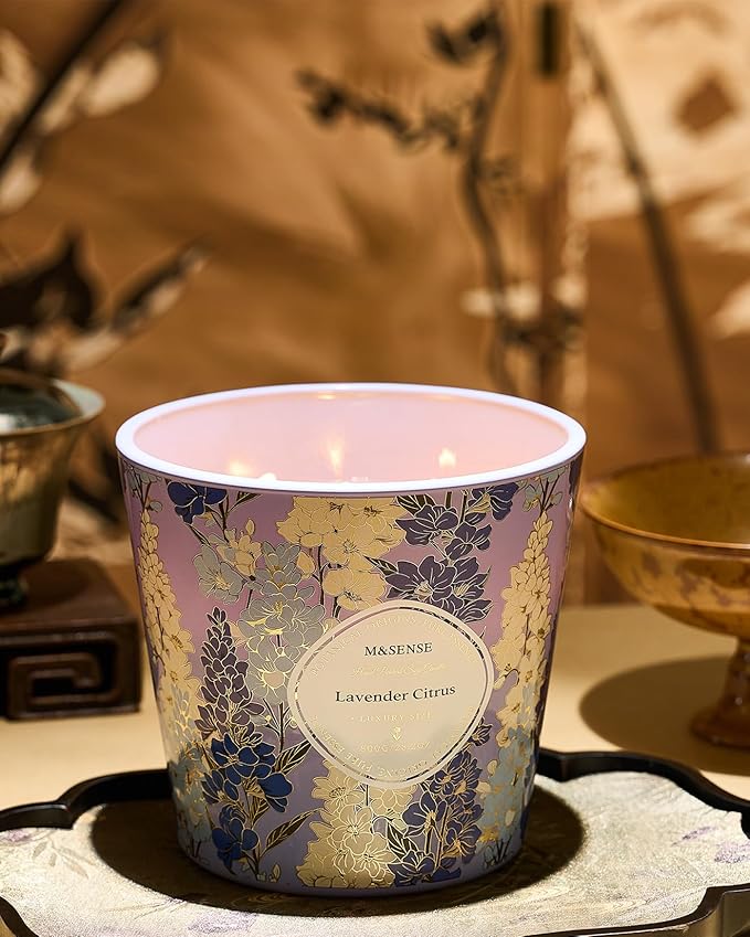 M&SENSE Lavender Citrus Scented Candle, 28.2oz 3 Wick Natural Soy Wax Large Candles, Long Lasting Clean Slow Burning No Toxic Décor for Home Relaxation, Romantic Dates & Gift-Giving - Bloomnest