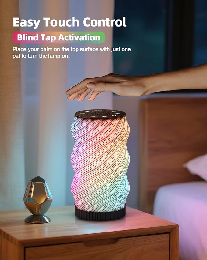 Touch Small Lamp for Bedroom, White Noise Sleep Sound Machine with Mood Night Lighting, Modern Bedside Table Lamp with Bluetooth Speaker, 20 Brightness & 30 Volume, Night Lights for Adults/Kids - Bloomnest