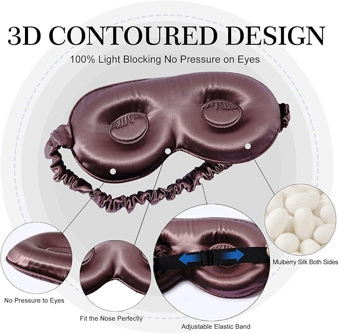 ZIMASILK Adjustable 22 Momme 100% Pure Mulberry Silk Sleep Mask, 3D Contoured Cup Eye Mask for Sleeping, Super Soft Breathable Blindfold, Perfectly Blocks Light for Sleeping. (Plum Wine) - Bloomnest