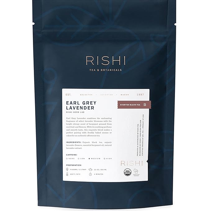Rishi Tea Earl Grey Lavender Loose Leaf Pure Black Tea - Organic with Bergamot Oil and Lavender Flowers, Energizing & Caffeinated - 4 Ounces, 12+ Servings - Bloomnest