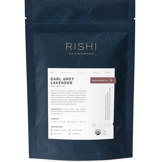 Rishi Tea Earl Grey Lavender Loose Leaf Pure Black Tea - Organic with Bergamot Oil and Lavender Flowers, Energizing & Caffeinated - 4 Ounces, 12+ Servings - Bloomnest