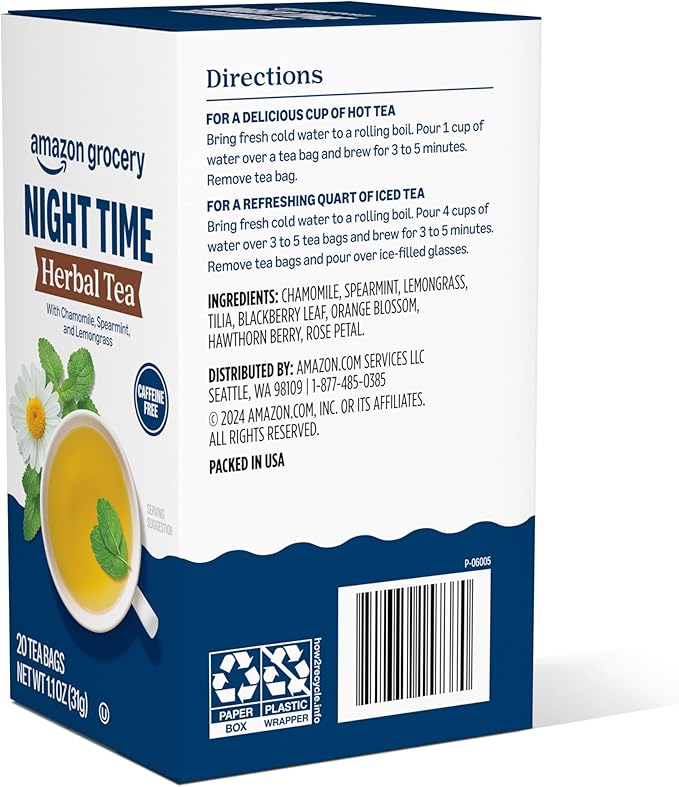 Amazon Grocery, Night Time Herbal Tea, Caffeine Free, 1.1 Oz, 20 Ct (Previously Happy Belly, Packaging May Vary) - Bloomnest