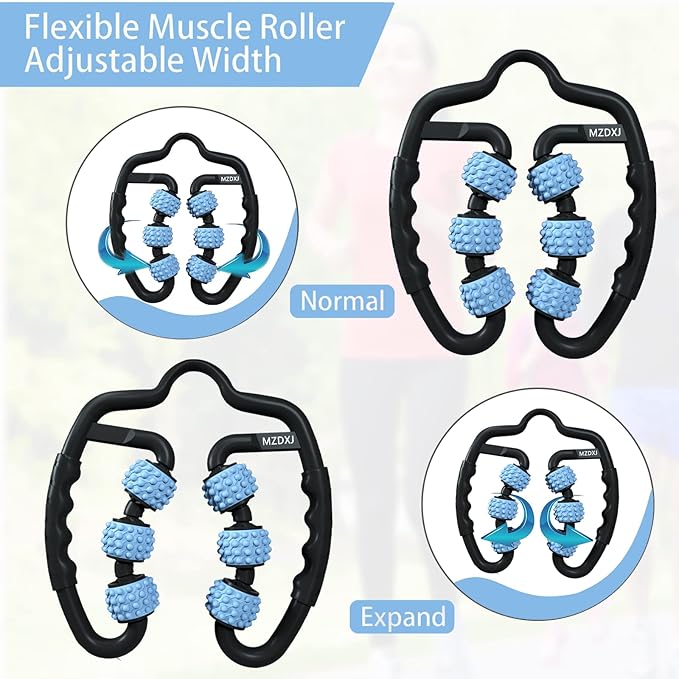 Cellulite Massage Tool Muscle Roller - Deep Fascia Massager & Dimpled Skin Remover for Legs, Thighs & Buttocks - Anti-Cellulite Roller, Smooth Skin, Pain Reliefs(Black Blue - 6 Wheel) - Bloomnest