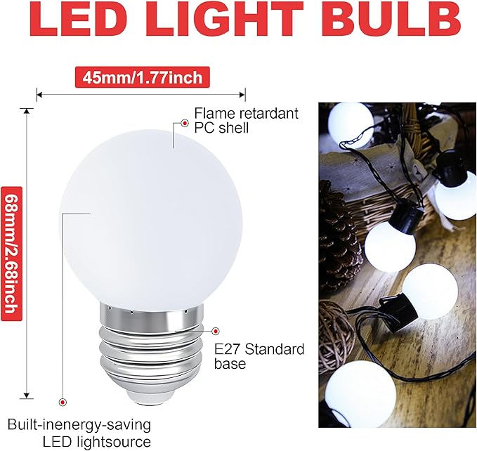 Night Light Bulb 1 Watt LED Low Watt Bulbs E26 E27 Standard Base Daylight White 6000K Not Dimmable G45 Energy Saving Light Bulbs 10W Equivalent for Home Bedroom Courtyard Garden 10Pack - Bloomnest