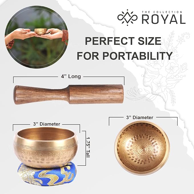 The Collection Royal Etched Tibetan Singing Bowl Set, Sound Bowl Meditation Set – Authentic Meditation Bell for Healing, Yoga, Chakra Balancing, Mindfulness, Zen Décor or Unique Gift TheCollectionRoyal