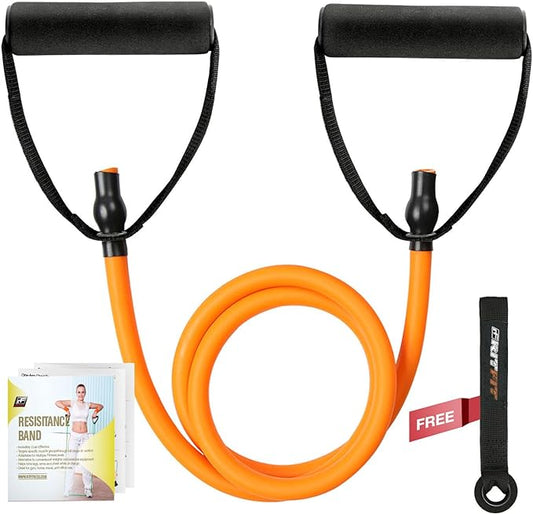 RitFit Single Resistance Exercise Band with Comfortable Handles - Ideal for Physical Therapy, Strength Training, Muscle Toning - Door Anchor and Starter Guide Included