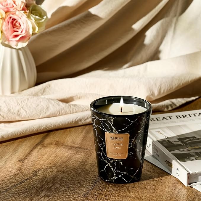 M&SENSE LeatherNight Scented Candles for Home, Lead-Free Wick Highly Scented Jar Candles, 14.1 Oz 80 Hours Lasting Burning Candles Gifts for Women, Relaxing Aromatherapy Candle for Stress Relief - Bloomnest