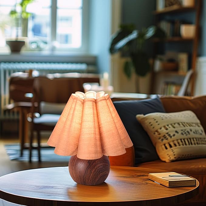 KUNJOULAM Cute Small Table Lamp, Modern Bedside Nightstand Lamp with Coffee Fabric Lampshade, Metal Base for Bedroom Home Office Decor (Without Buld) - Bloomnest