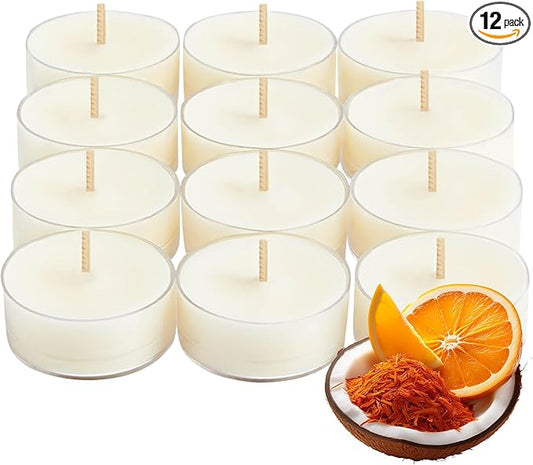 PartyLite Set of 12 Tea Lights Candles, Creamy Coconut Milk with Orange Flower Scent, Aromatherapy Scented Candles Gift Set, Up to 4 to 6 Hours Burn Time - Bloomnest