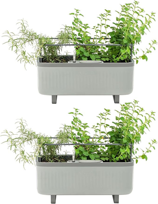 Vego garden 2 Pack Herb Indoor Plant Box, Self Watering Planters Pots for Indoor Plants with Trellis for Kitchen Window Sill or Countertop Plants Cage - Fog Gray - Bloomnest