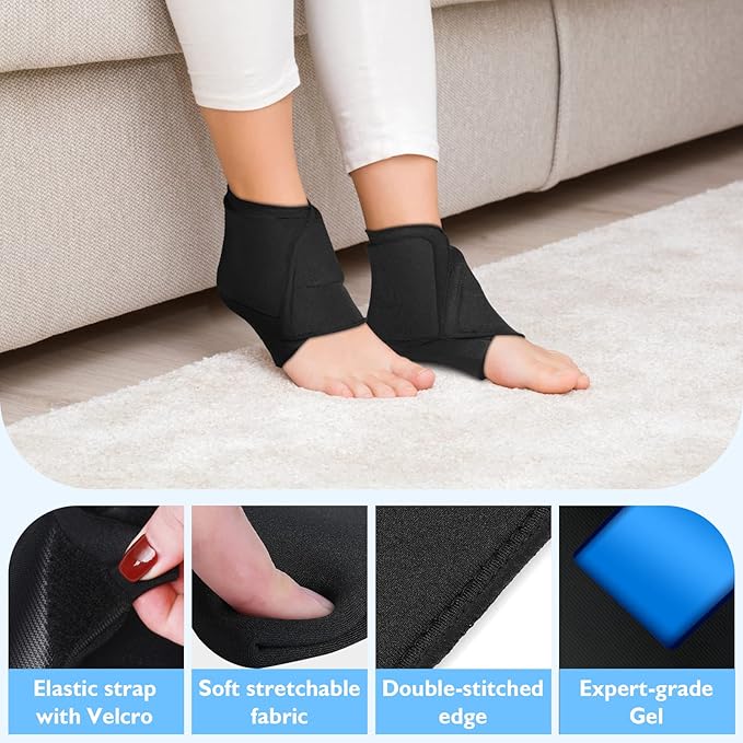 Heel Ice Pack for Pain Relief, Reusable Gel Ankle Ice Pack Wrap Hot&Cold Therapy for Heel Pain, Plantar Fasciitis, Achilles Tendinitis, Dry Cracked Heels, Sprain, Sports Injuries - Bloomnest