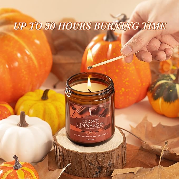 Fall Candles Set, 4 Pack Candles for Home Scented Natural Soy Wax, Autumn Gifts Set for Women Men, Fall Fragrance of Pumpkin/Cinnamon/Vanilla Cupcake/Apple - Bloomnest