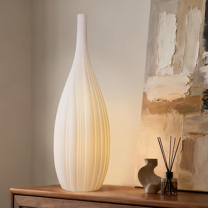 RONDURE 20.6" Modern Ceramic Table Lamp, Modern Bedside Lamps for Bedroom, Living Room and Nightstand, White Translucent Ceramic Shade, Warm Ambient Lighting, Home Decor - Bloomnest