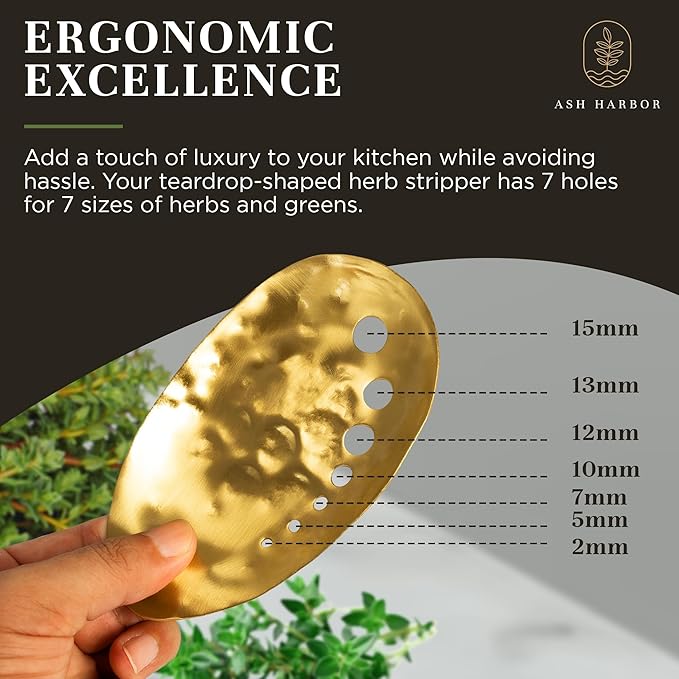 Brass Herb Stripper Bowl 7 Hole Sizes Shred & Catch Herbs & Greens 5.5 x 3.5 In. AH-STBS-2023 - Bloomnest