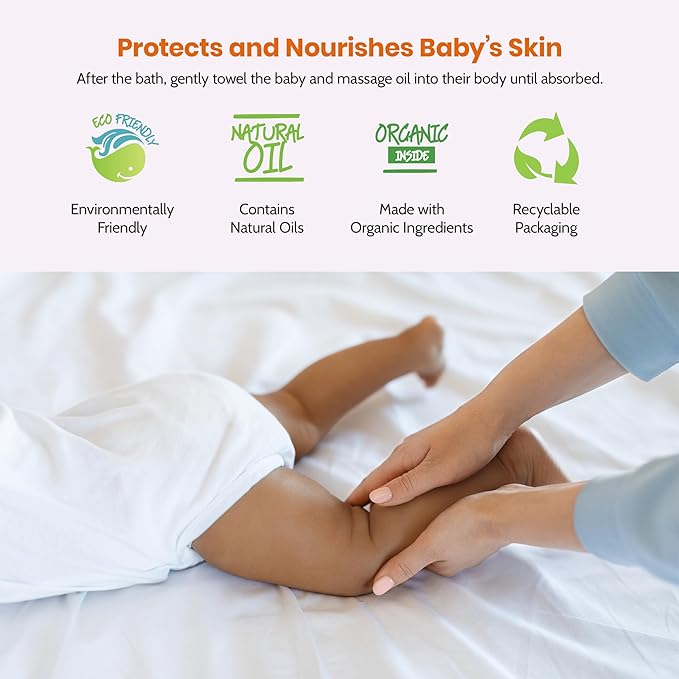 Mommy Care Baby Massage Oil – Vegan Plant-Based Natural Formula with Almond Oil, Calendula & Chamomile, Nourishes & Hydrates, 100ml / 3.38 fl oz - Bloomnest