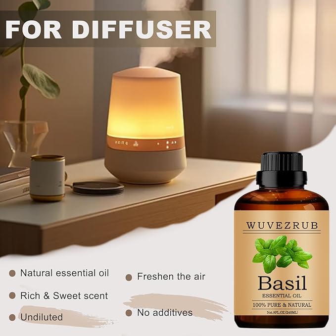 Basil Essential Oil, 240ML Pure and Natural for Aromatherapy Diffuser - 8 Fl Oz - Bloomnest
