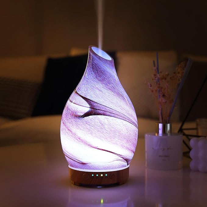 INRORNAS 160 ML Essential Oil Diffuser, Art Glass Ultrasonic Aroma Cool Mist Humidifier Aromatherapy Diffuser for Essential Oils 7 Colors Light Waterless Auto-Off for Home-Lonely Desert - Bloomnest