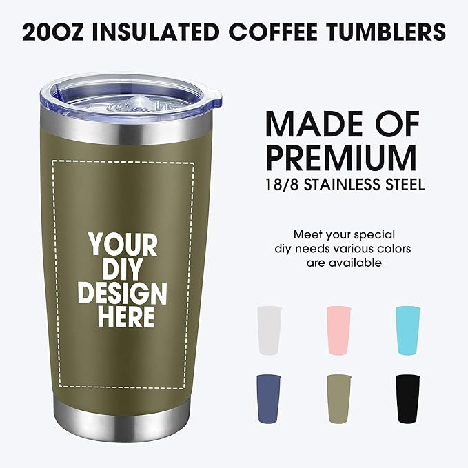 Personalized Custom Tumbler Print in USA 20oz Stainless Steel Coffee Cup with Lid & Straw Double Wall Insulated Tumbler with Colorful Text Logo Photo - Bloomnest