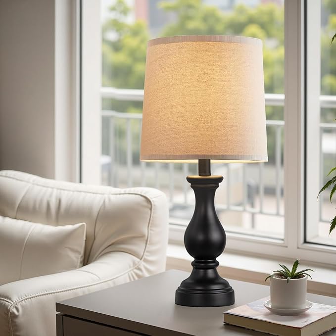 Seealle Farmhouse Table Lamps Set of 2 - Rustic Lamp for Bedroom Living Room, 22" Boho Bedside Lamps for Night Stands End Table Office Desk Lamp Nightstand with Linen Shades(Matte Black) - Bloomnest