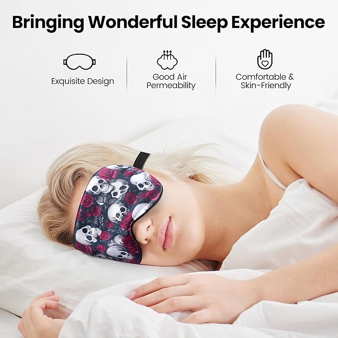 2 Pcs Human Skulls Sleep Halloween Mask for Women Men, Funny Silk Eye Covers for Sleeping, Adjustable Strap & Light Blocking Design, Adult Children's Bedtime Blindfold for Travel and Home Use (Skull) - Bloomnest