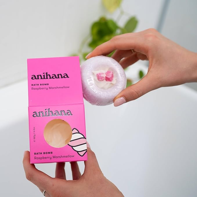ANIHANA Bath Bombs with Coconut Oil, Paraben Free, Hand-Crafted Luxury Fizzers, Refreshing Raspberry Marshmellow Scent, 6.3 oz Each, 3 Pack - Bloomnest