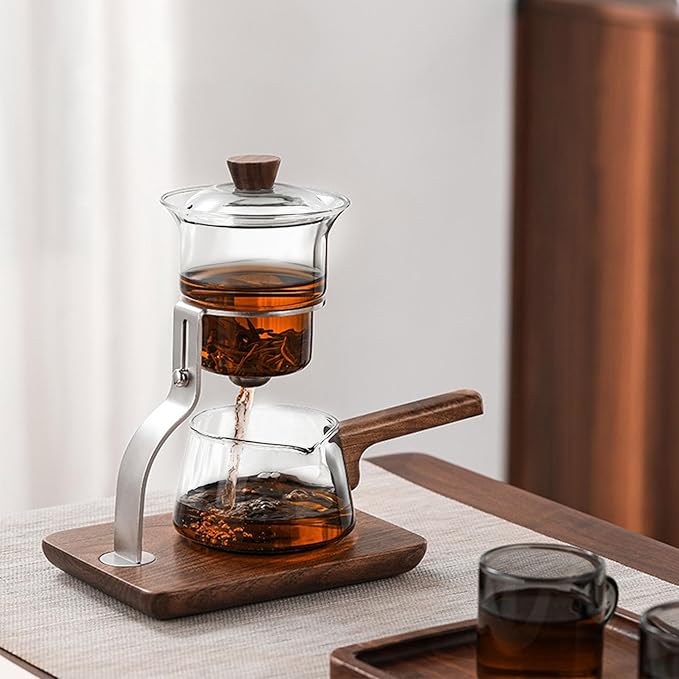 TOPINCN Glass Teapot Set Semi Automatic Drip Rotating 350ml Capacity Automatic Drip Tea Pot, Glass Tea Set with Magnetic Filter for Family Gatherings or Office Breaks - Bloomnest