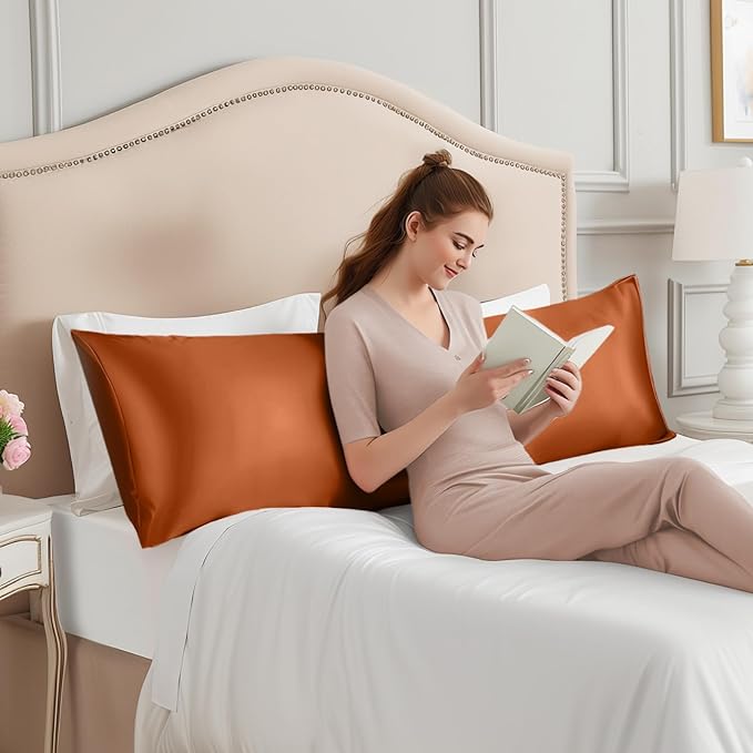 INFIIXSO Body Pillow Cover with Zipper, Luxury Mulberry Silk Body Pillow Case 20x54 Inches, Ultra Smooth and Soft Cooling Long Pillowcase, Gift for Women, Men(Orange) - Bloomnest