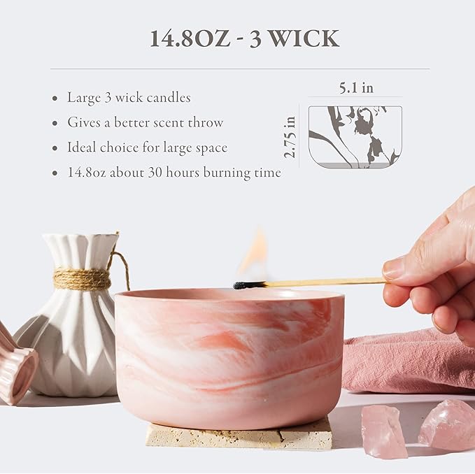 Hidden Label Scented Soy Candles, Large Candle 3 Wicks 14.8oz Japanese Cherry Blossom Ceramic Jar Lava Collection, Gorgeous Gifts for Birthday Thanksgiving Christmas - Bloomnest