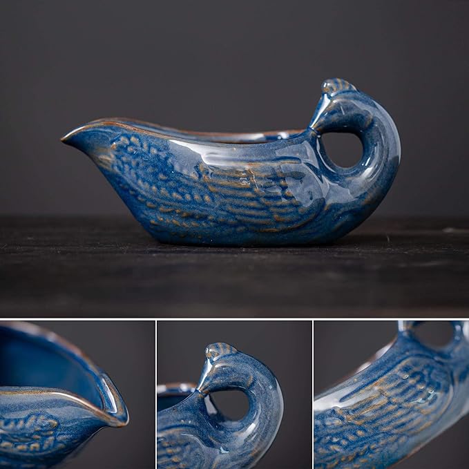Ceramic Teapot with Infuser Semi Automatic Tea Set Magic Teapot with 8 cups Gradient Color (Blue Dragon- A) - Bloomnest