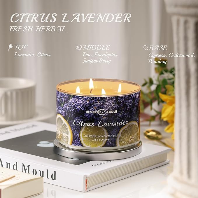 Citrus Lavender Scented Candles, 18oz Soy Candles Non Toxic 4-Wick Large Candle Jars, Over 50 Hours of Burning Time, Ideal for Gifting, Events, Home Decor - Bloomnest