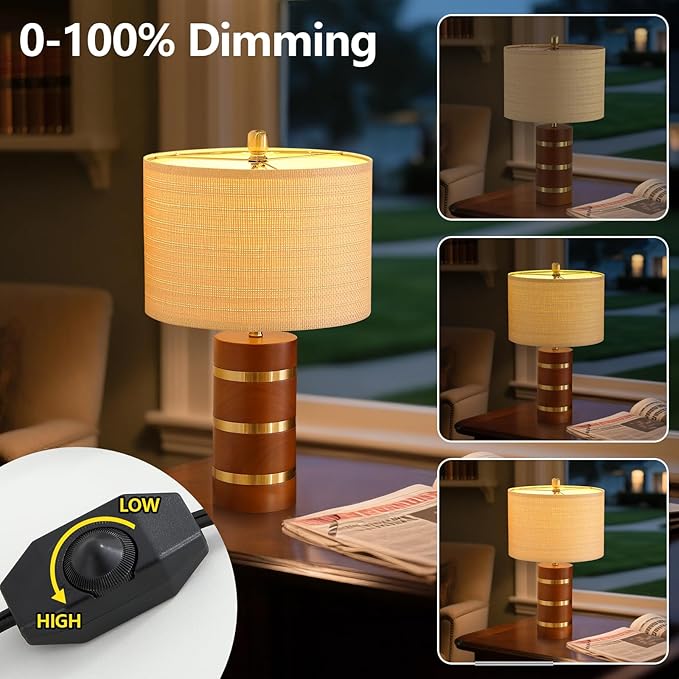 Farmhouse Table Lamp,Antique Nightstand Lamp,Rustic Wood Bedside Lamps for Bedroom Living Room Dining Table Patio Hallway Hotel,UL Listed,Bulbs Included,Set of 2 - Bloomnest