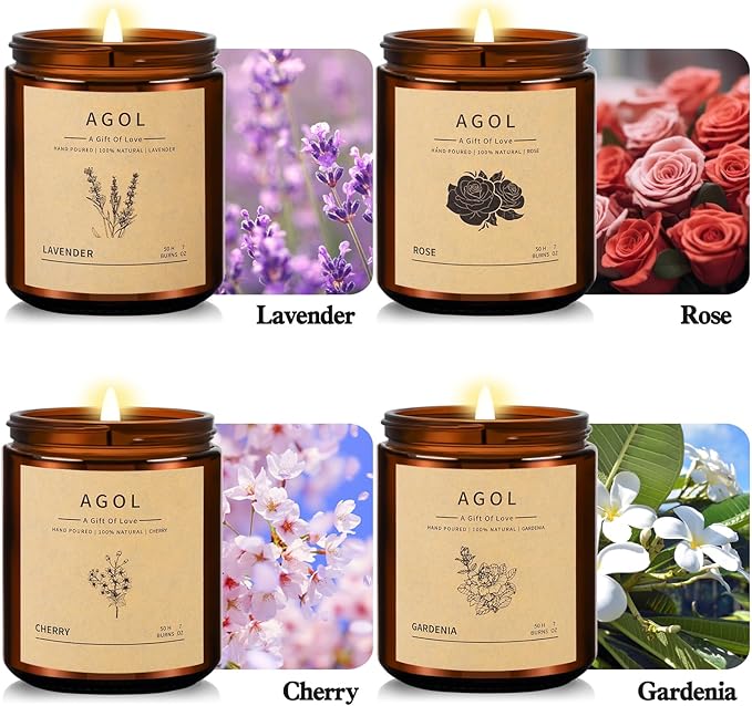 4 Pack Scented Candles for Home, 36 Oz 200 Hours Burn, Luxury Amber Jar Natural Soy Candles, Aromatherapy Candles Set, Candles Gift for Women Men Birthday Thanksgiving Christmas, Spa, Sleep,Yoga,Read - Bloomnest