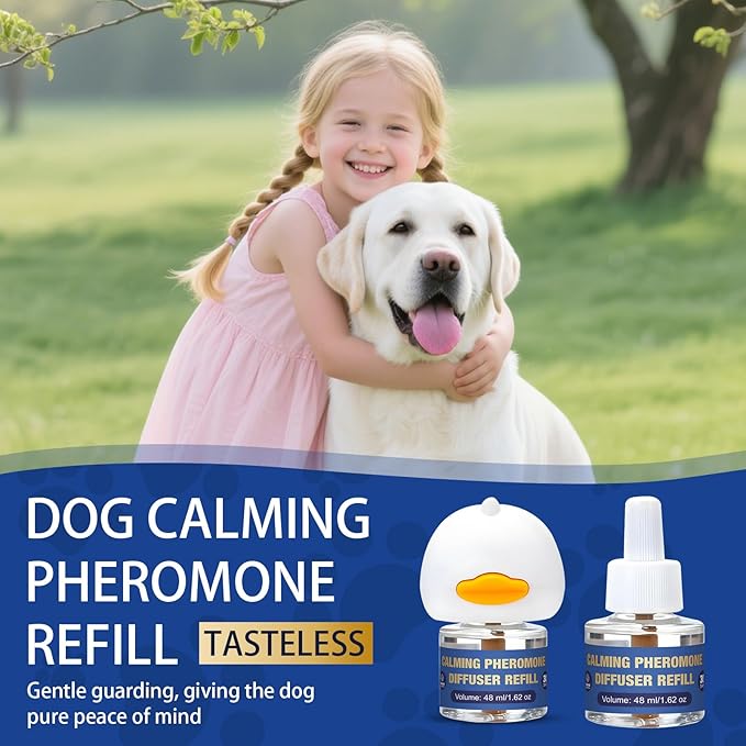 Dog Pheromone Calming Diffuser: Relaxing Pheromone Diffuser for Dogs Relief Stress Anxiety Fighting Scratching Barking, Dog Calming Pheromone Diffuser Kit with 1 Plug in Diffuser+2 Refill 48ml (3in1) - Bloomnest
