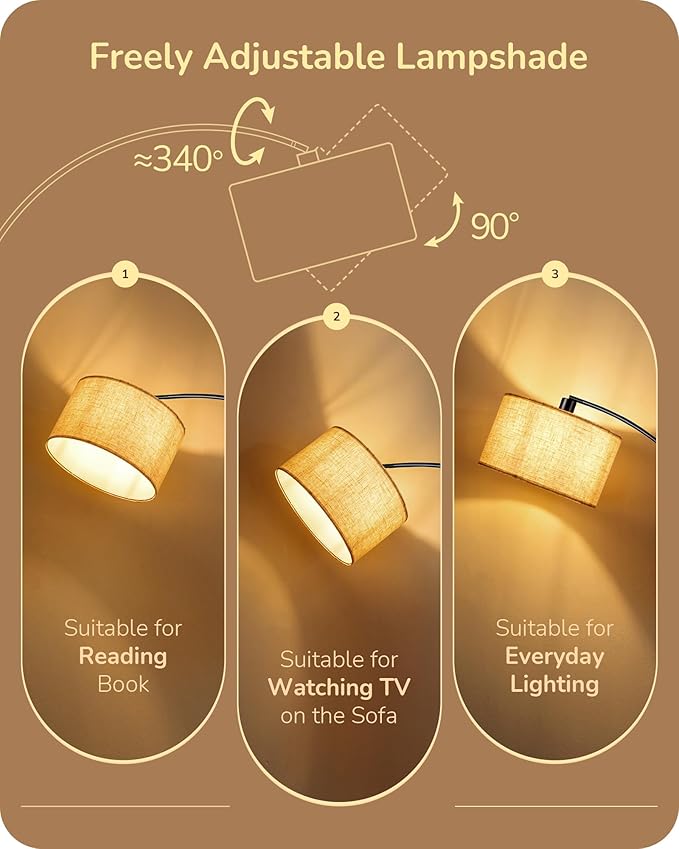 EDISHINE 78.3″ Modern Arc Floor Lamp with Remote, Tall Black Standing Lamp with Stepless Dimmable Bulb & 5 Color Temperature, Curved Mid Century Floor Lamps for Living Room, Bedroom, Nursey - Bloomnest