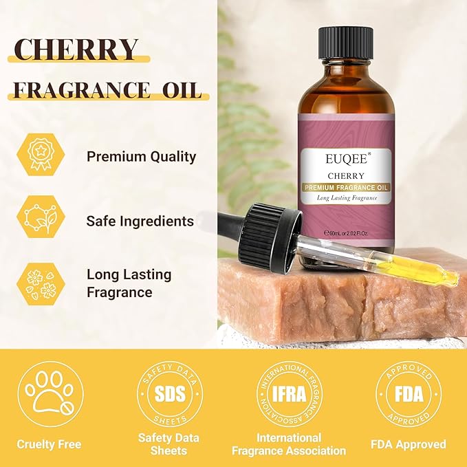 EUQEE 2.02 Fl oz Cherry Fragrance Oil, 60ml Premium Cherry Essential Oil with Glass Dropper for Diffusers, Candle & Soap Making - Bloomnest
