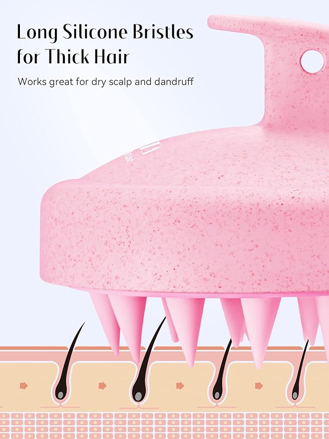HEETA Scalp Massager Hair Growth, Soft Silicone Scalp Scrubber Shampoo Brush for Exfoliation, Dandruff Removal & Head Massage Stress Relax, Wet & Dry Use for Thick, Thin Hair Care, Wheat Straw Pink HEETA