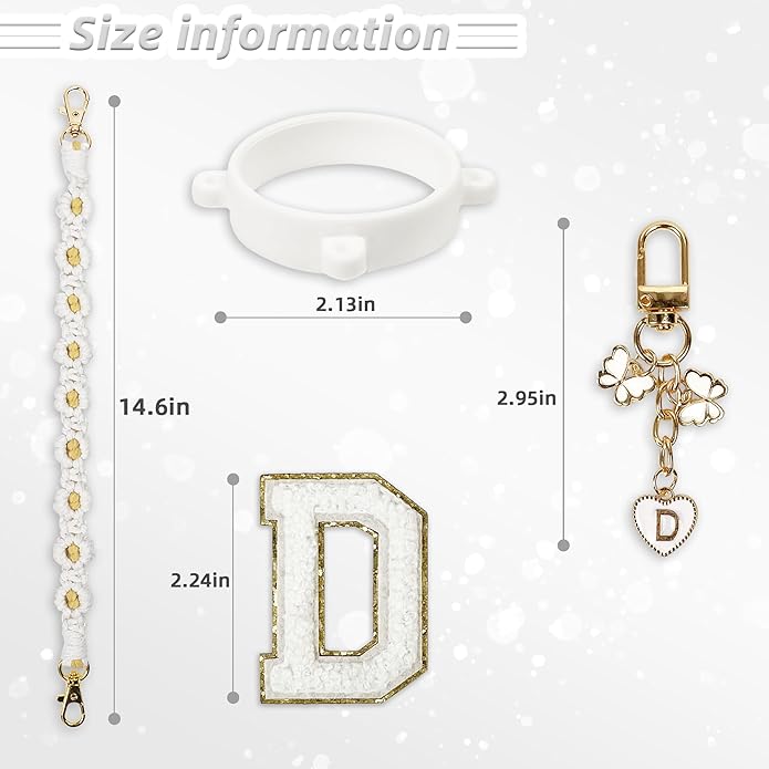 Compatible with Owala Water Bottle Accessories, Cute Letter Charm Set with Boho Handle Strap, Monogram Sticker, Silicone Ring, Keychain Decoration, for FreeSip 24 32 40oz, Owala Kids, Tumbler Gift SITKOL