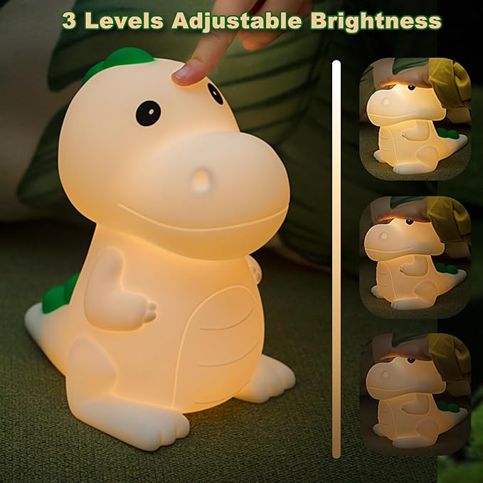 Night Light for Kids, Dinosaur Nightlight Kids Lamps for Bedrooms Boys, Cute Lights Dinosaur Gifts, Squishy Animal Lamp Rechargeable Baby Dino Night Light Silicone - Bloomnest